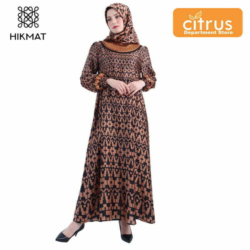 Hikmat K547702 Baju Abaya Muslim Wanita Warna White,Gold&Brown